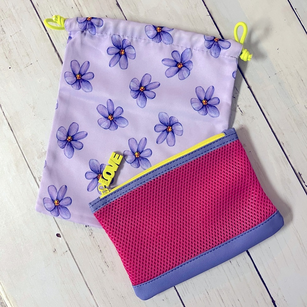 Ipsy Coordinating Cosmetic Bag Bundle, Set of 2, Purple Floral with Neon Color